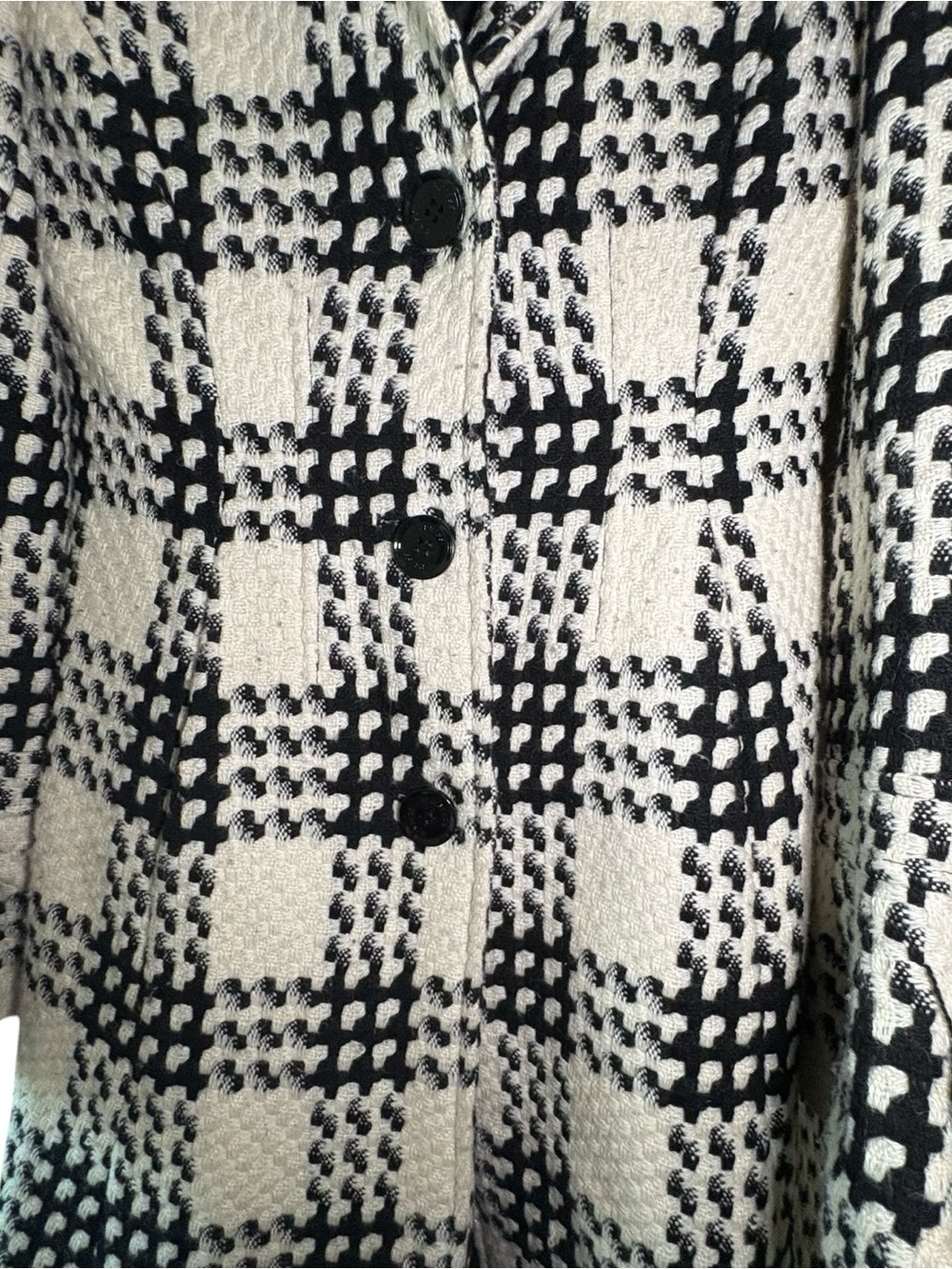 Express Black & Cream Plaid Bouclé Swing Pea Coat - Picture 3 of 8